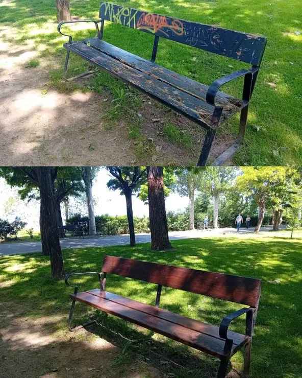 Bancos Parque El Plantío antes y despúes