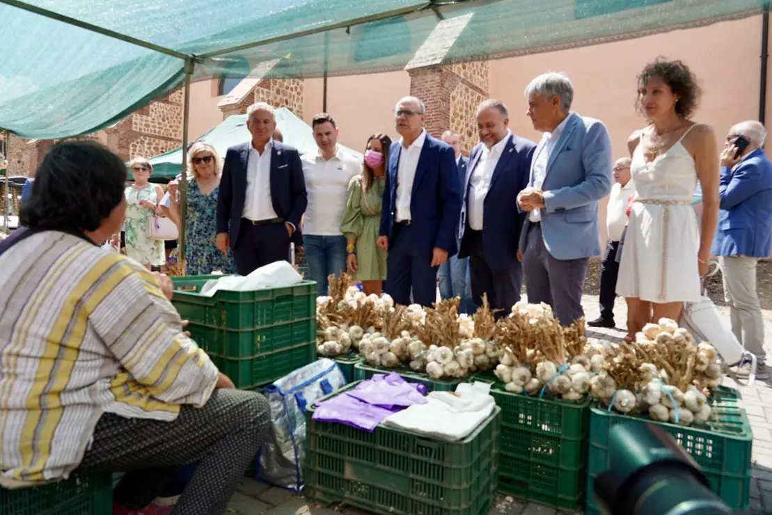 La vicesecretaria general del PSOE de Castilla y León, Nuria Rubio, recorre los puestos de la Feria del Ajo de Santa Marina del Rey, junto al delegado del Gobierno, Nicanor Sen; el presidente de la diputación, Gerardo Álvarez Courel; el delegado territorial de la Junta, Eduardo Diego y el secretario provincial del PSOE, Javiel Alfonso Cendón, entre otras autoridades. Fotos: Campillo