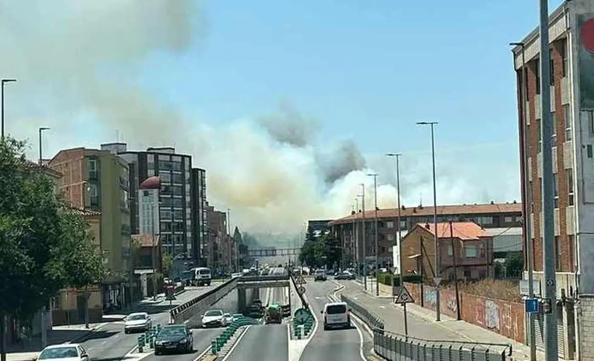 Un gran incendio en la pedanía de Armunia, en León capital, ha movilizado moviliza a numerosos efectivos. El incendio se ha declarado en las inmediaciones de la barriada leonesa ha movilizado a medios aéreos y terrestres. Foto: A. Arias | Isabel Alonso