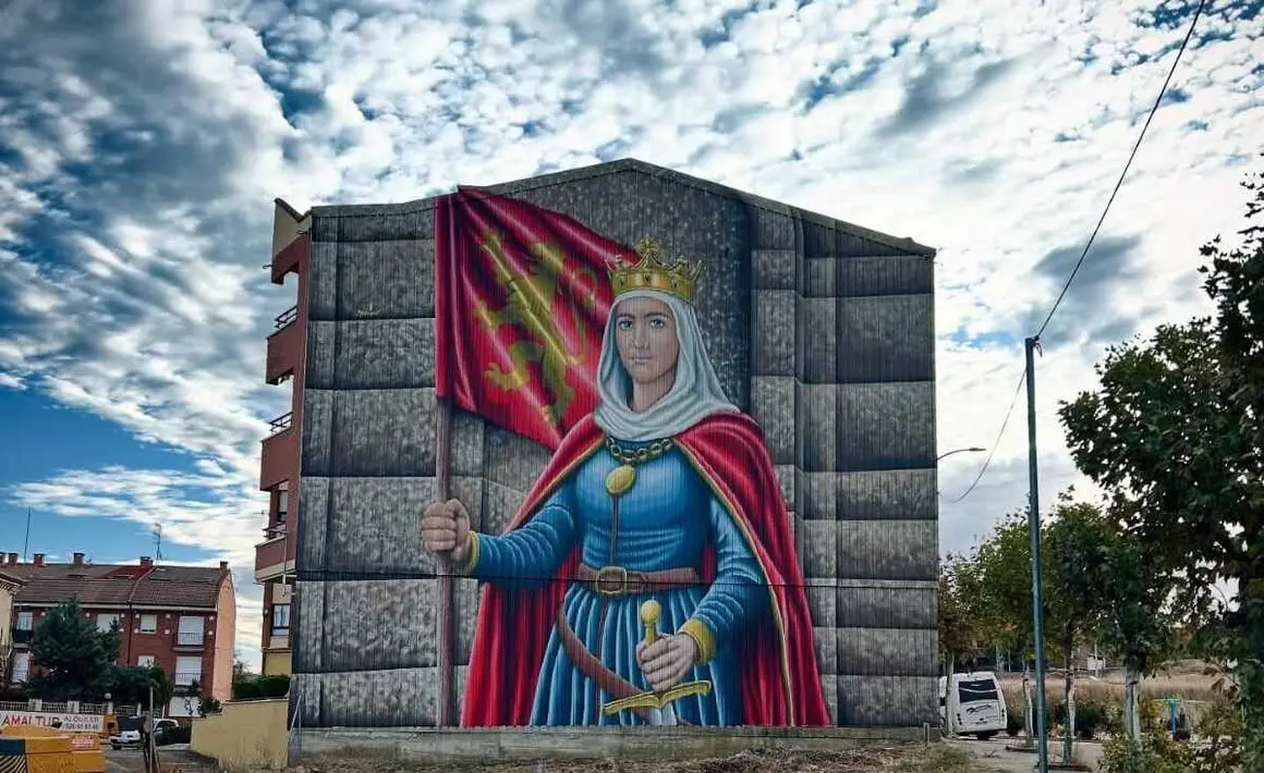 Sahagún rinde homenaje a la reina Urraca con un mural monumental como antesala del 900 aniversario de su muerte. El artista leonés Manuel García Juan firma una obra de gran formato que representa a la primera reina de pleno derecho de España y Europa.