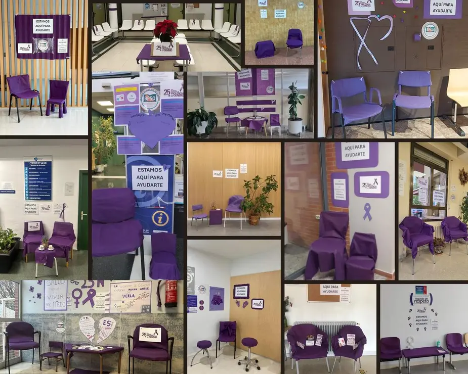 Una 'silla violeta' contra la violencia machista en la sanidad leonesa.