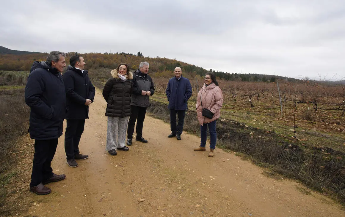 La consejera de Agricultura, Ganadería y Desarrollo Rural, María González Corral, durante su visita a las obras de la infraestructura rural de la concentración parcelaria de Castropodame (León)
