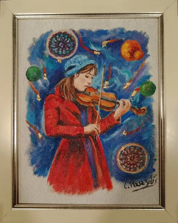 Óleo de Cristina Masa titulada Ilusión Navideña