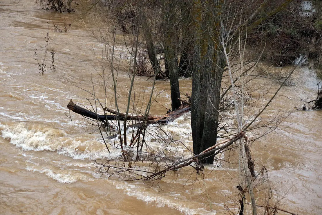 El r&iacute;o Bernesga se desborda a su paso por Puente Castro