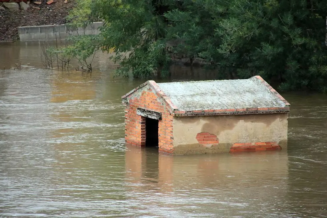 El r&iacute;o &Oacute;rbigo se desborda a su paso por Cebrones del R&iacute;o. Foto: Peio Garc&iacute;a