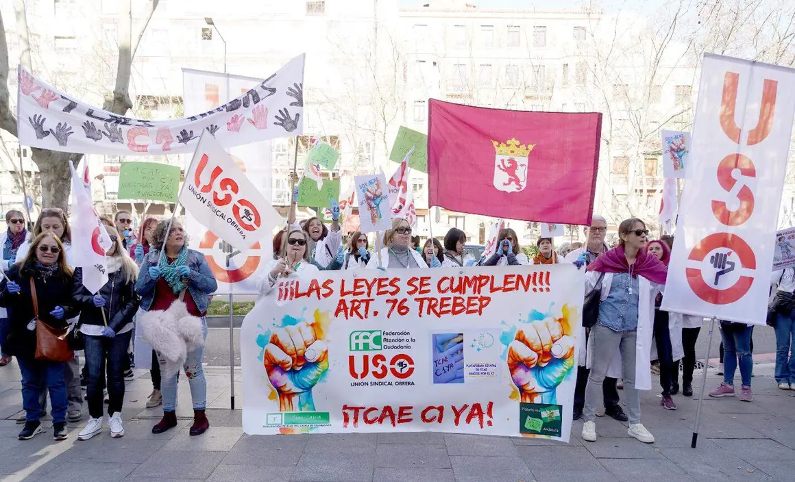 Las T&eacute;cnicas en Cuidados Auxiliares de Enfermer&iacute;a (TCAE) de toda Castilla y Le&oacute;n celebran una concentraci&oacute;n reivindicativa, para exigir su clasificaci&oacute;n profesional en el Grupo C1, una demanda "hist&oacute;rica que consideran justa y necesaria". Foto: Leticia P&eacute;rez.