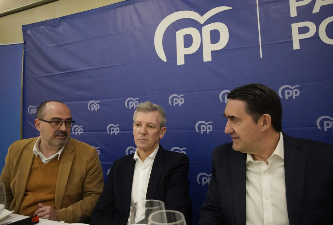El presidente del PP de Galicia, Alfonso Rueda, durante su participaci&oacute;n en el acto sectorial &lsquo;Emprendimiento e infraestructuras&rsquo;', en Ponferrada