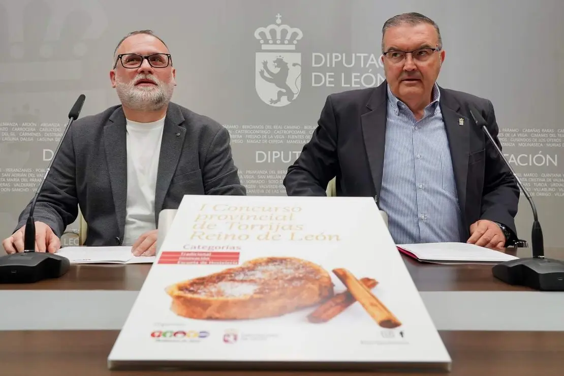 El vicepresidente de la Diputaci&oacute;n de Le&oacute;n y responsable de Productos de Le&oacute;n, Roberto Aller, y el presidente de la Asociaci&oacute;n Leonesa de Hoteler&iacute;a y Turismo, &Oacute;scar Garc&iacute;a, presentan el I Concurso Provincial de Torrijas Reino de Le&oacute;n