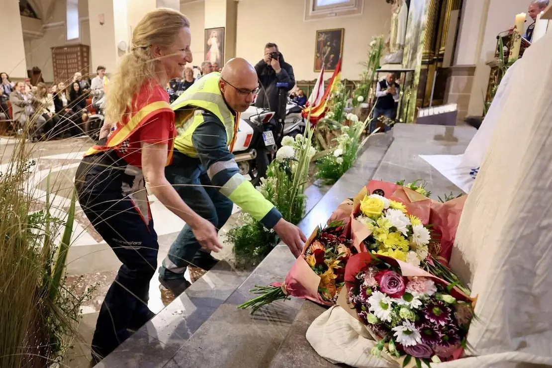 Celebraci&oacute;n de una misa y un acto de bendici&oacute;n de cascos con motivo de la VIII Concentraci&oacute;n Internacional Madonna de los Centauros, que se celebra en La Ba&ntilde;eza