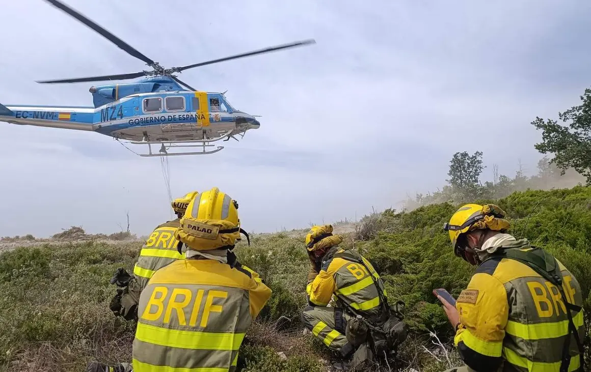 Efectivos de la BRIF de Tabuyo se despliegan para intervenir en el incendio forestal de Valdepi&eacute;lago. Foto: Brif Tabuyo.