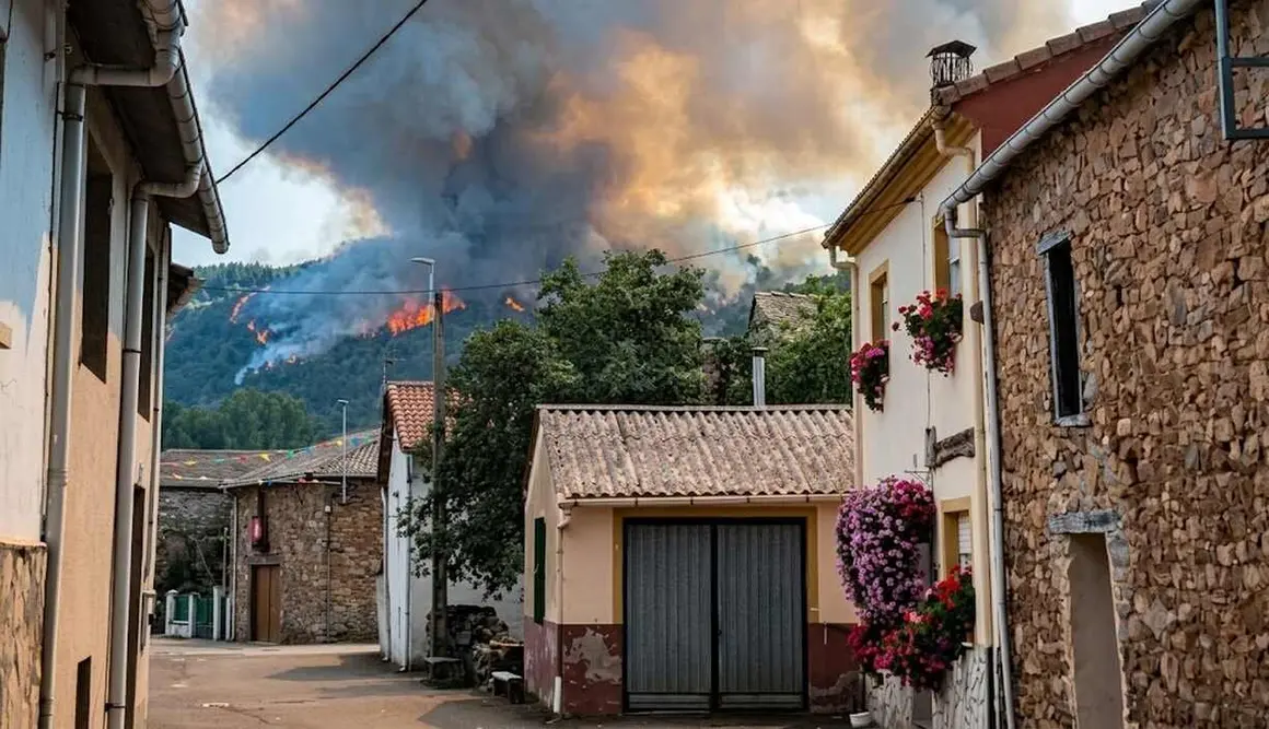 Imagen del incendio visto desde la localidad de La Utrera, que ha sido evacuada.