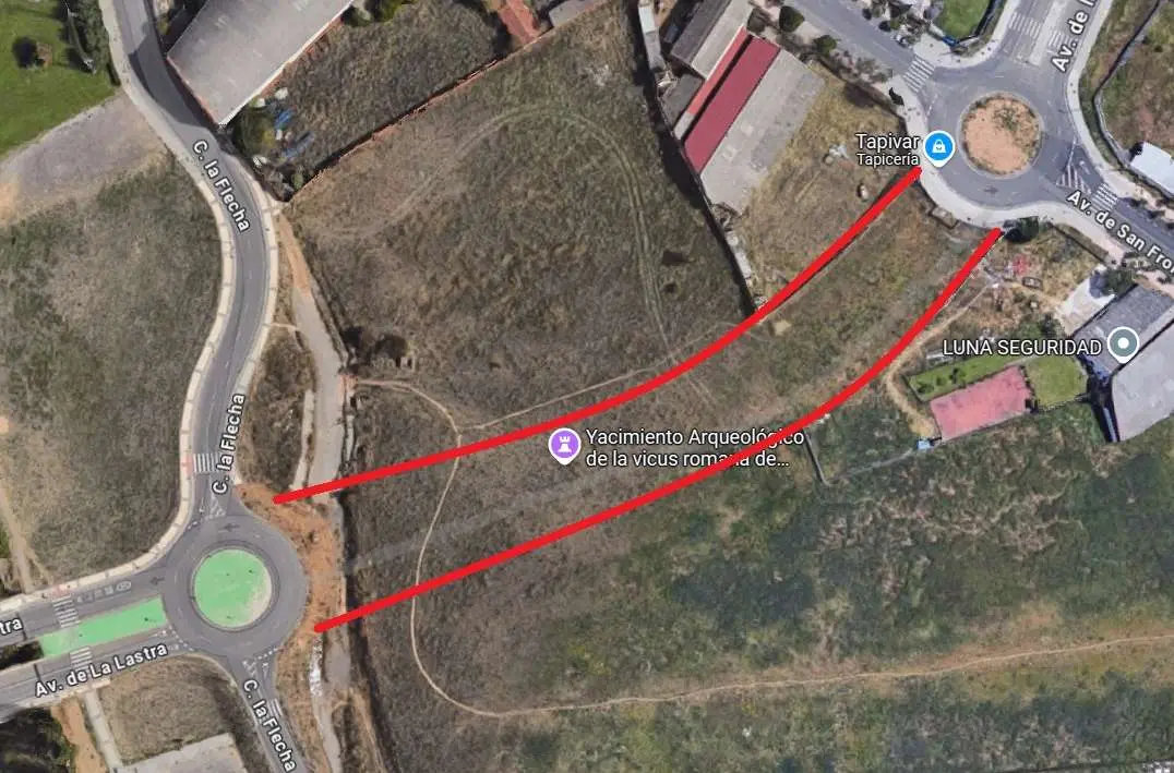 Imagen del enlace (en rojo) reclamado por UPL para unir La Lastra con Puente Castro.