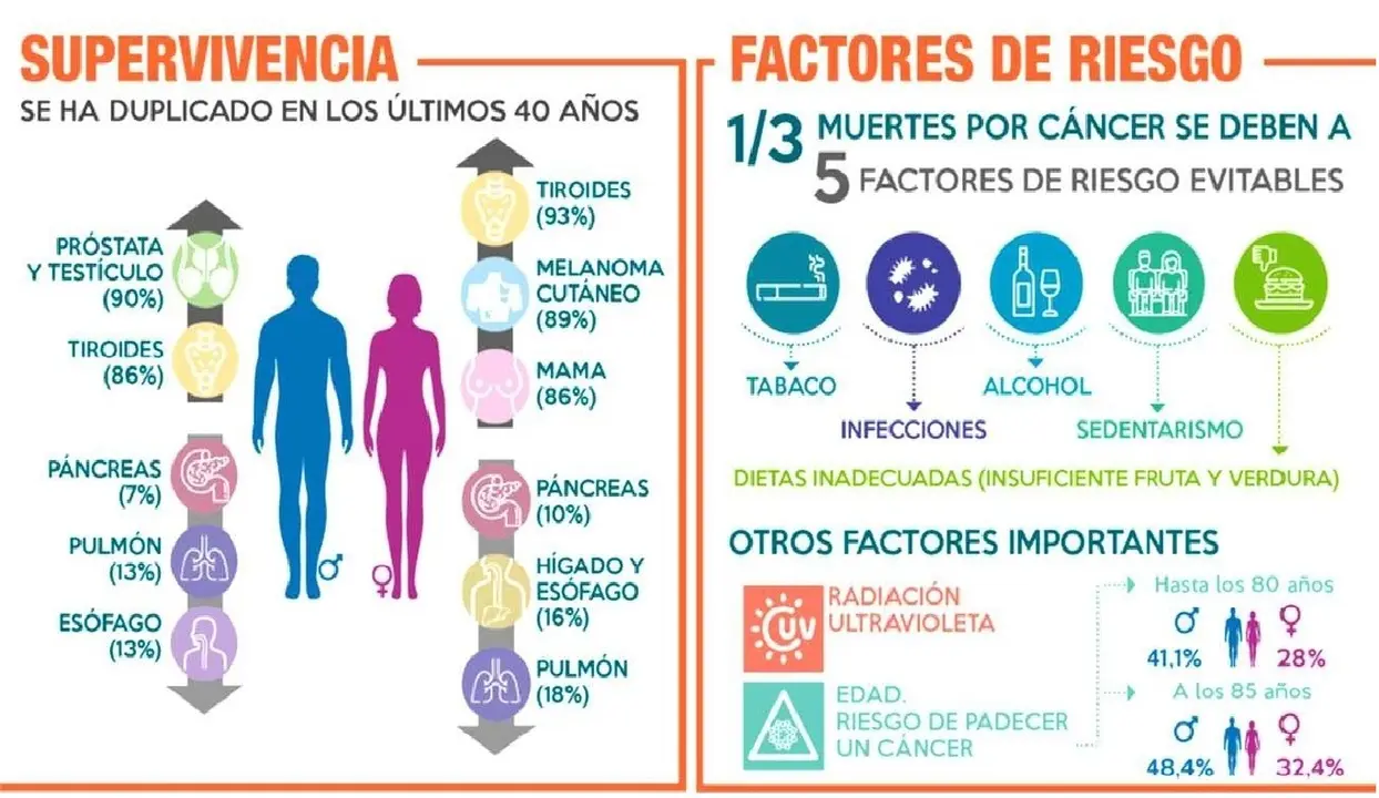 Datos de supervivencia en los diferentes tipos de cáncer.