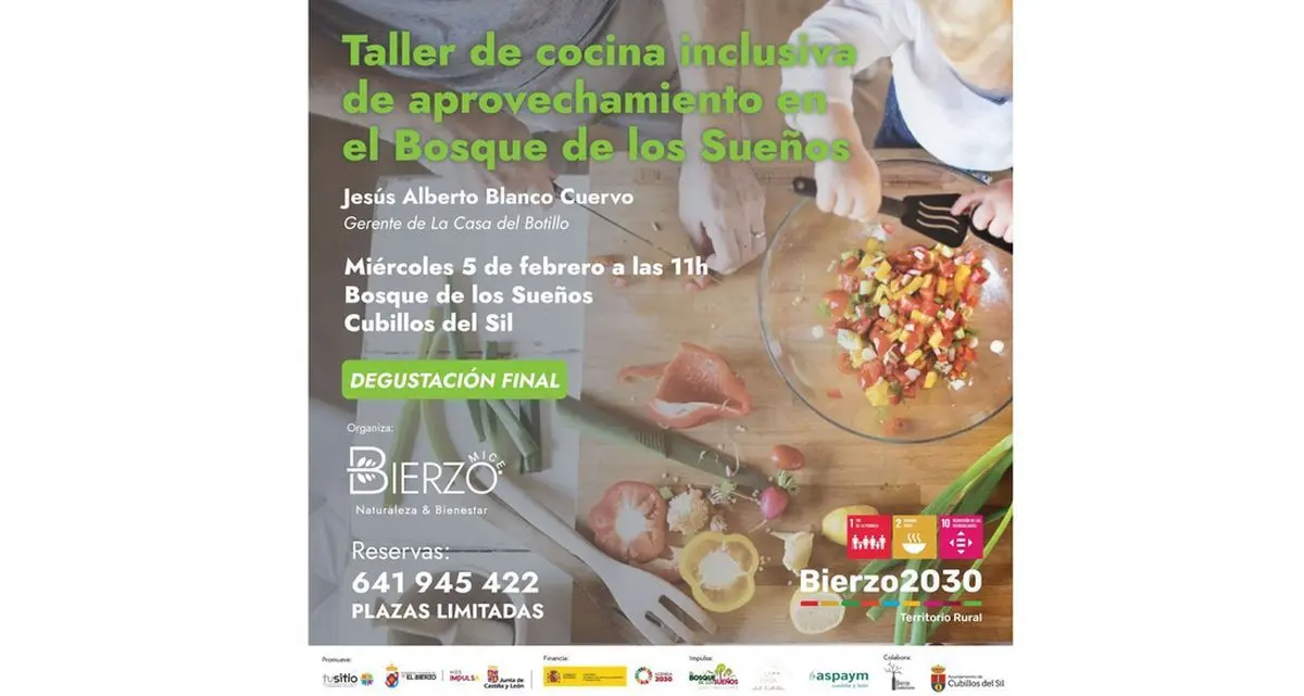 Cartel taller de cocina inclusiva organizado por el Consejo Comarcal del Bierzo.