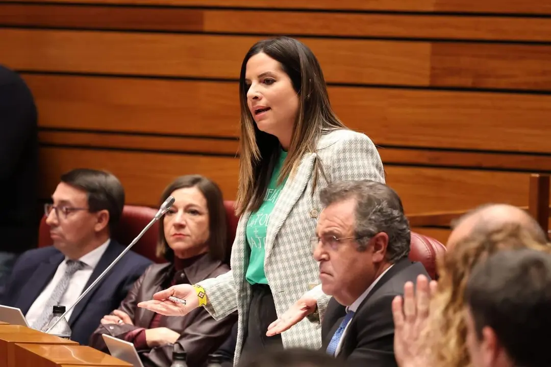 La procuradora del PSOE en León, Nuria Rubio, en el Pleno de las Cortes.