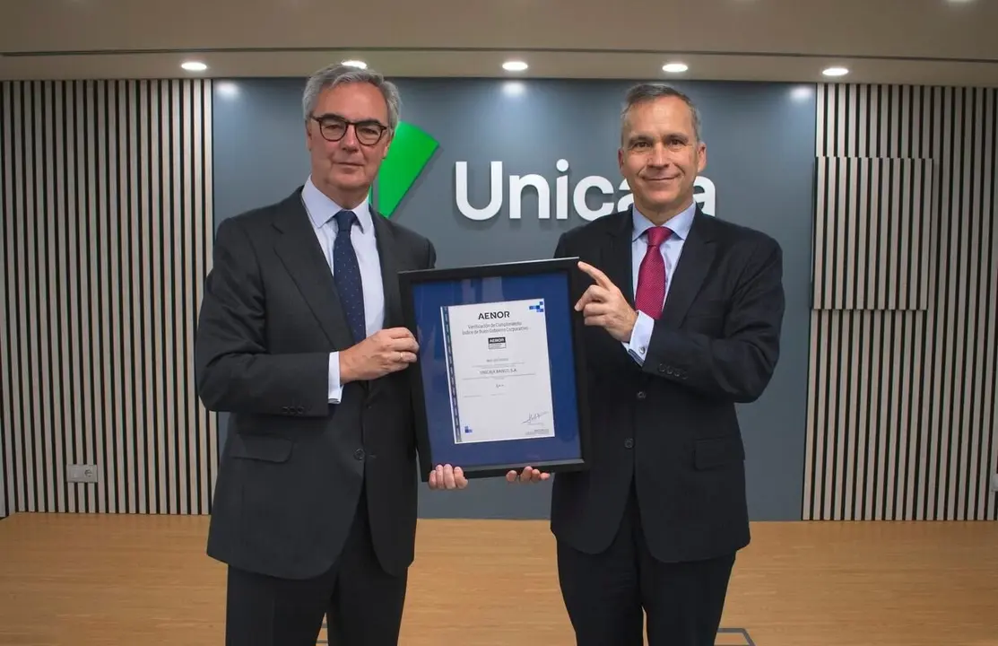Unicaja recibe la certificación de AENOR de Buen Gobierno Corporativo con la máxima calificación.