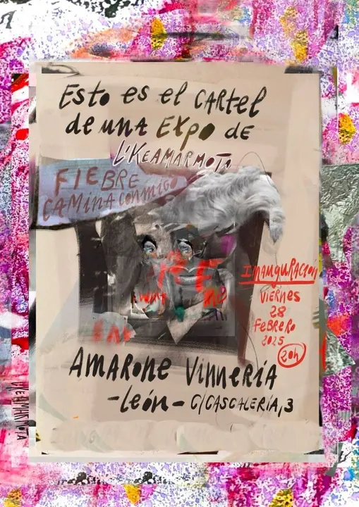 Cartel de la exposición de Likeamarmota en Amarone Vinnería.