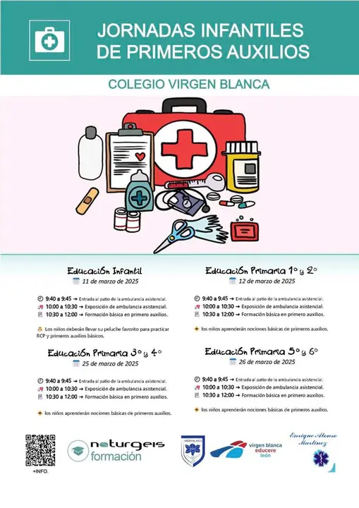Cartel de las Jornadas de Primeros Auxilios del Colegio Virgen Blanca.
