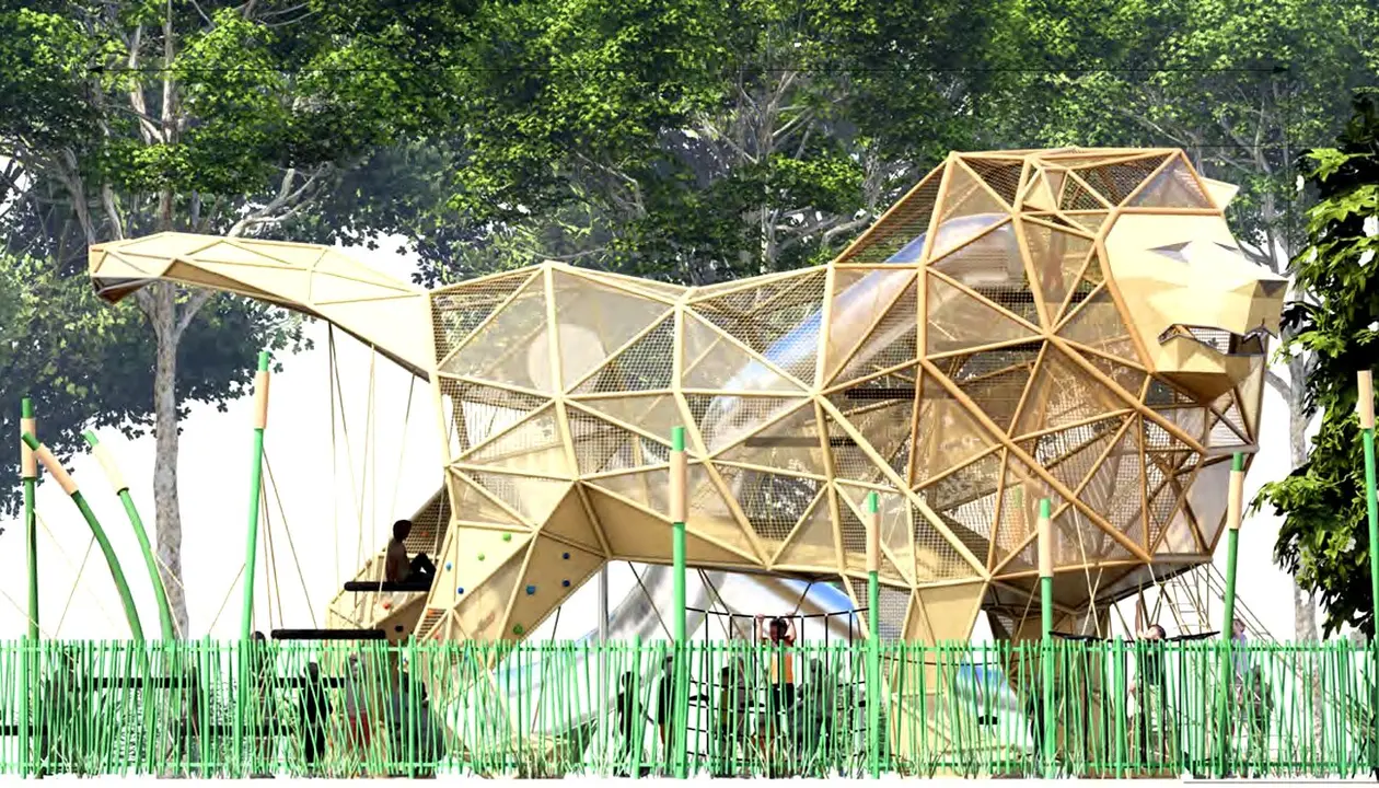 Imagen del león gigante que se instalará en la entrada al barrio de Eras de Runueva.