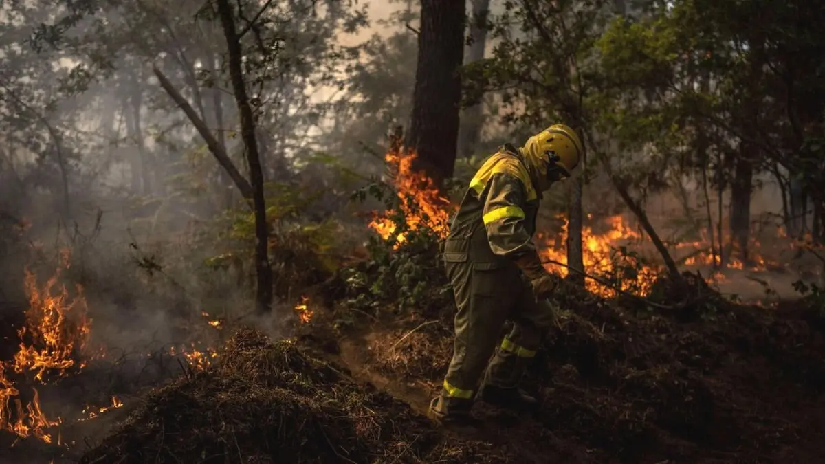 Imagen de archivo de un efectivo sofocando un incendio forestal.