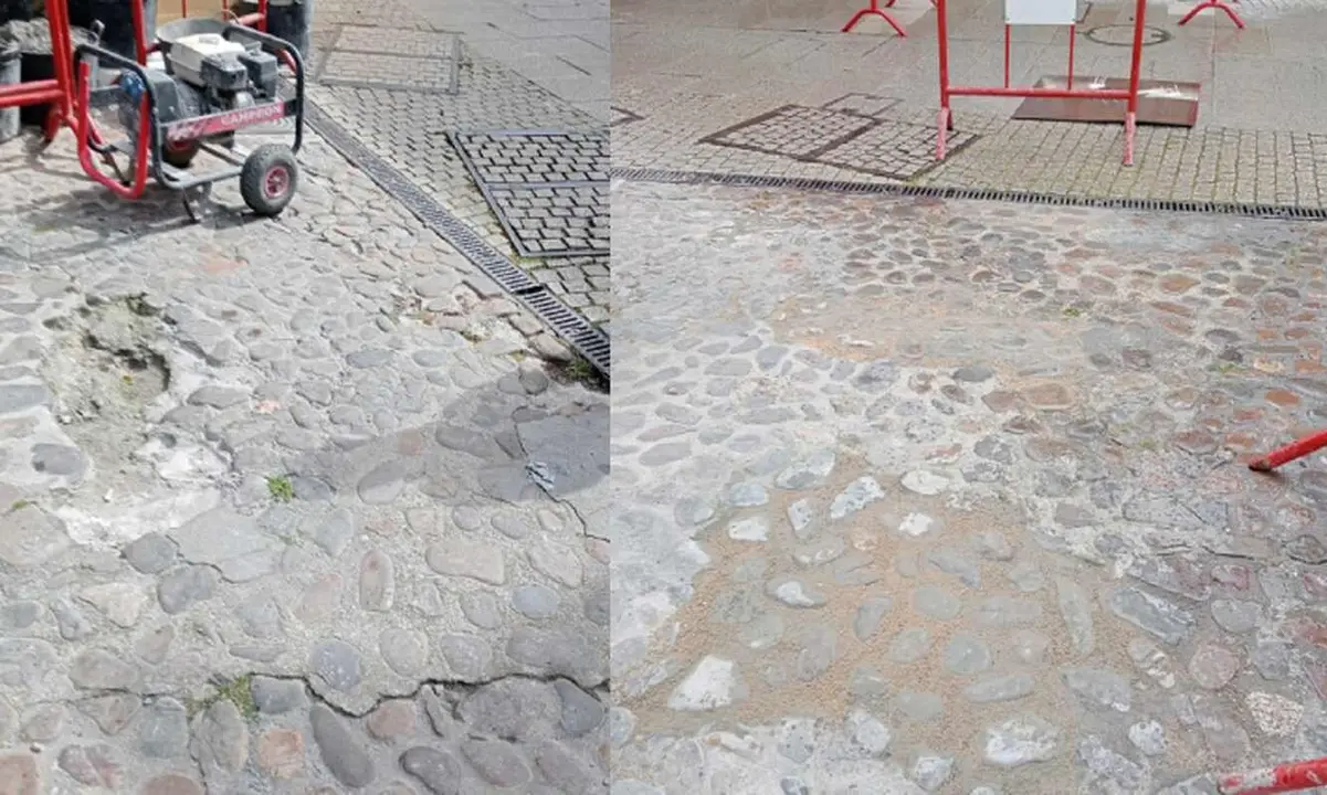 Ejemplo reparaciones adoquinado Plazuela de la Torre de San Lorenzo.