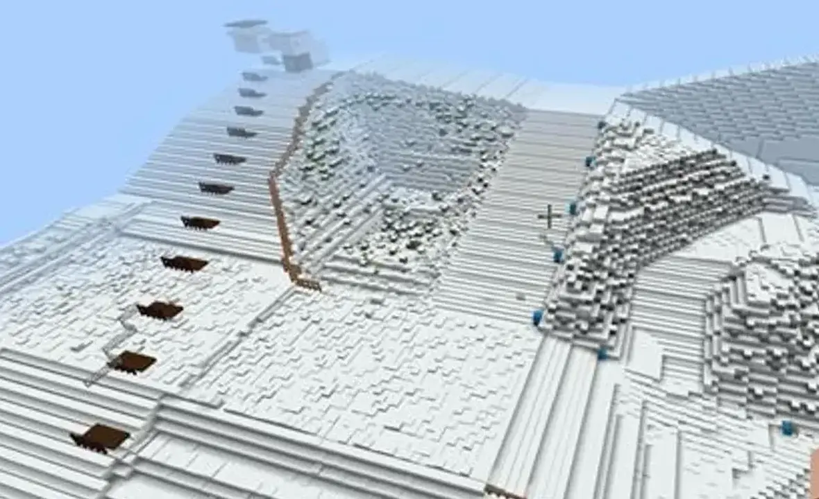Recreación de la estación de San Isidro con bloques de Minecraft.
