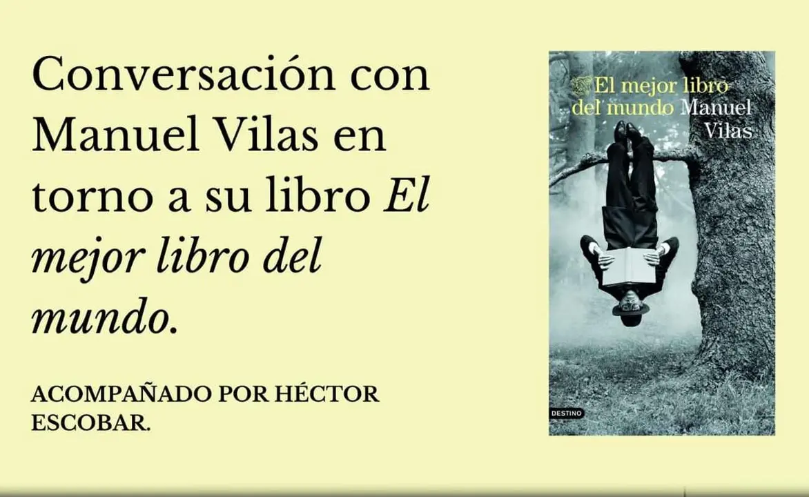 Imagen del cartel de Manuel Vilas en la presentación de su libro.