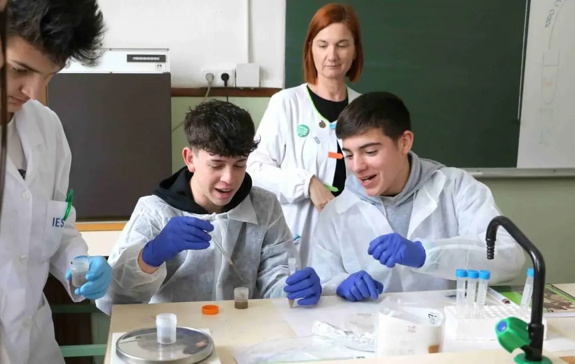 Alumnos del Sánchez Albornoz del proyecto MicroMundo de la Universidad de León. / ULE