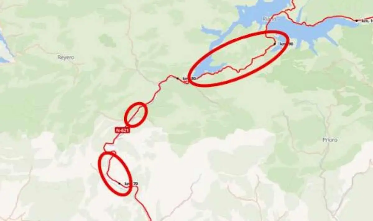 Imagen de las áreas de actuación en la N-621.