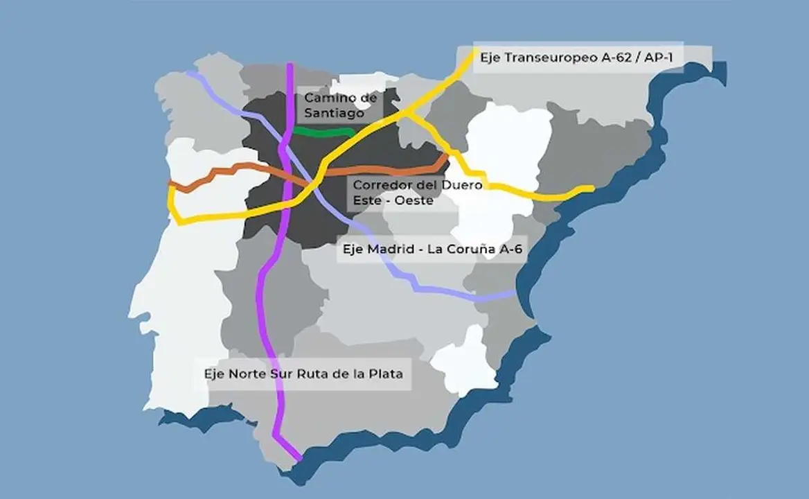 Imagen del mapa correspondiente a los principales corredores peninsulares.