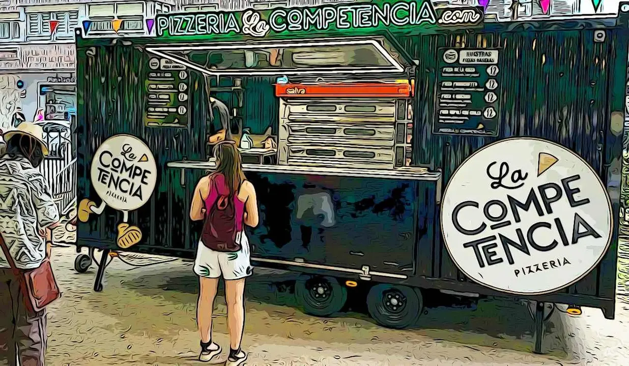 La competencia, un clásico del Come y Calle en el Parque de San Francisco en una imagen con filtros de edición.