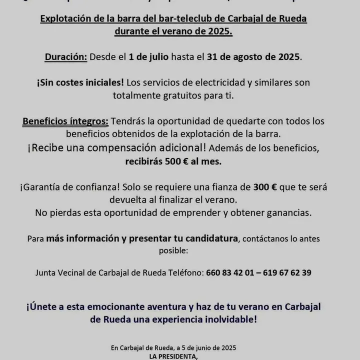 Imagen del anuncio oficial publicado por la Junta Vecinal.