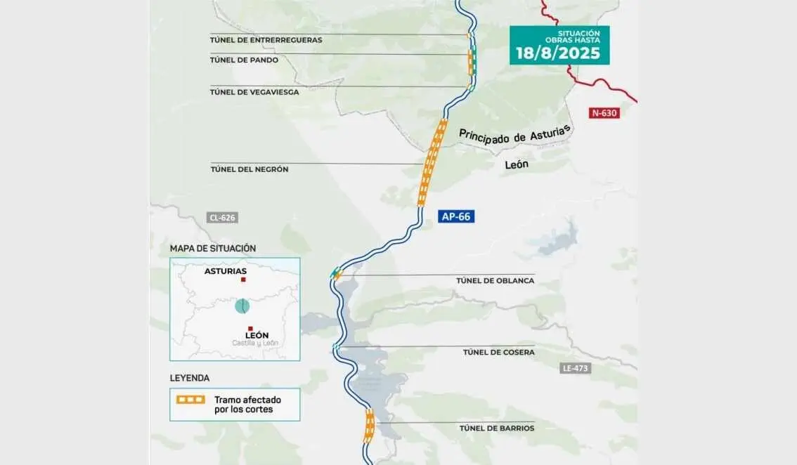 Imagen de los puntos que se verán afectados por las obras en la AP-66.