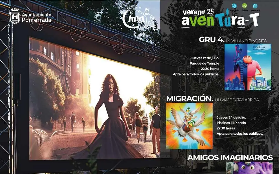 Imagen parcial del cartel que anuncia el Cine de Verano en Ponferrada.