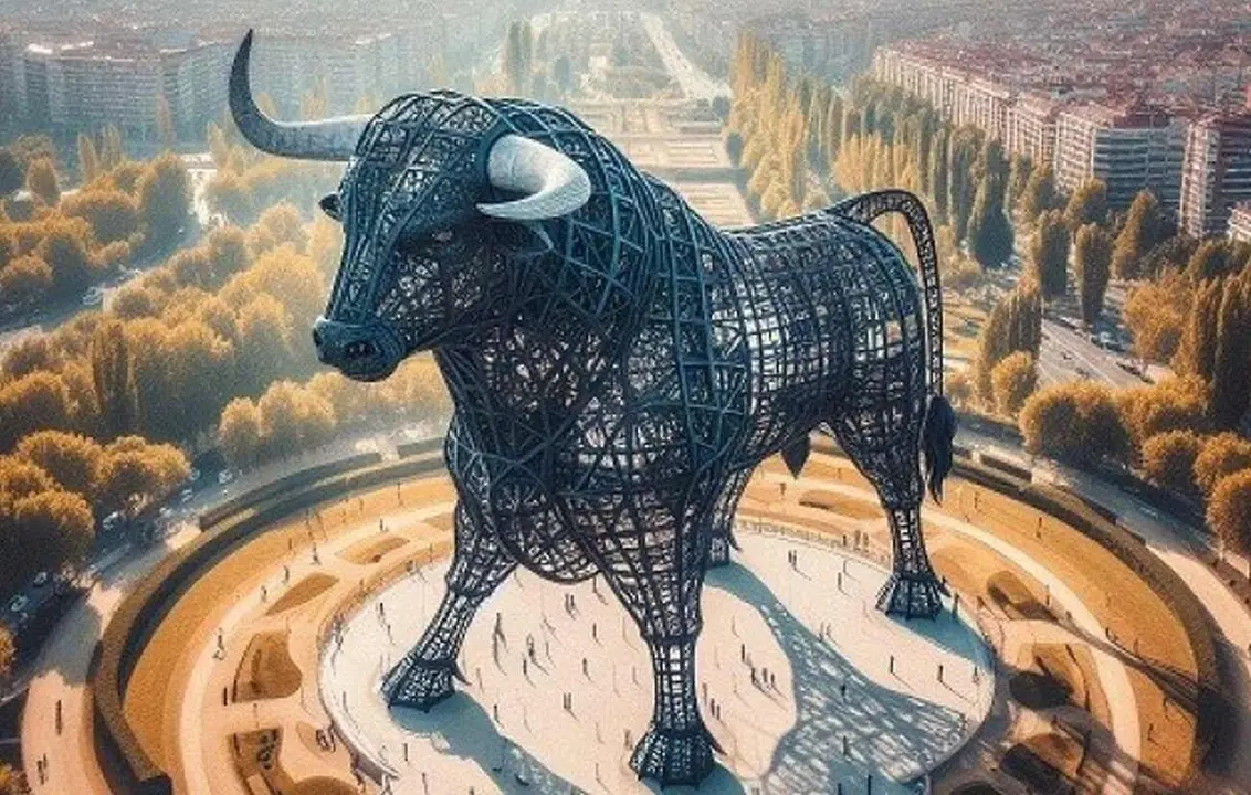 Imagen del toro que se quiere levantar y su comparativa respecto a los edificios colindantes.