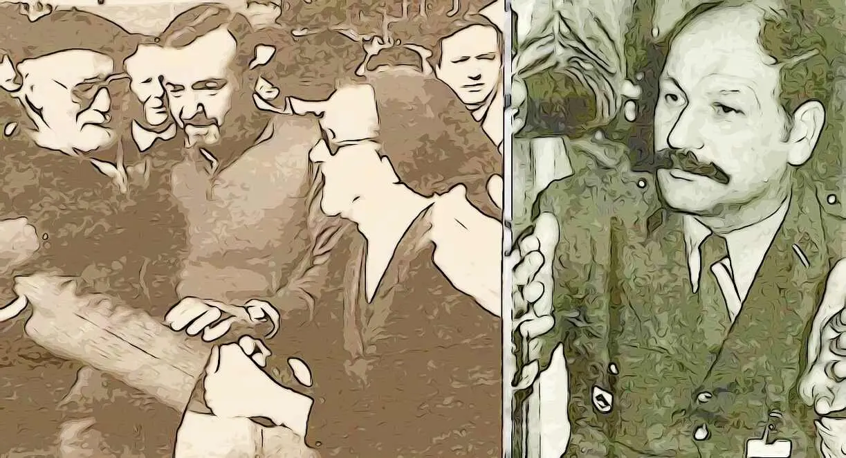 Pedro Guerrero Arias, a la derecha; a la izquierda, Orbegozo tras su liberación en una imagen digitalizada.