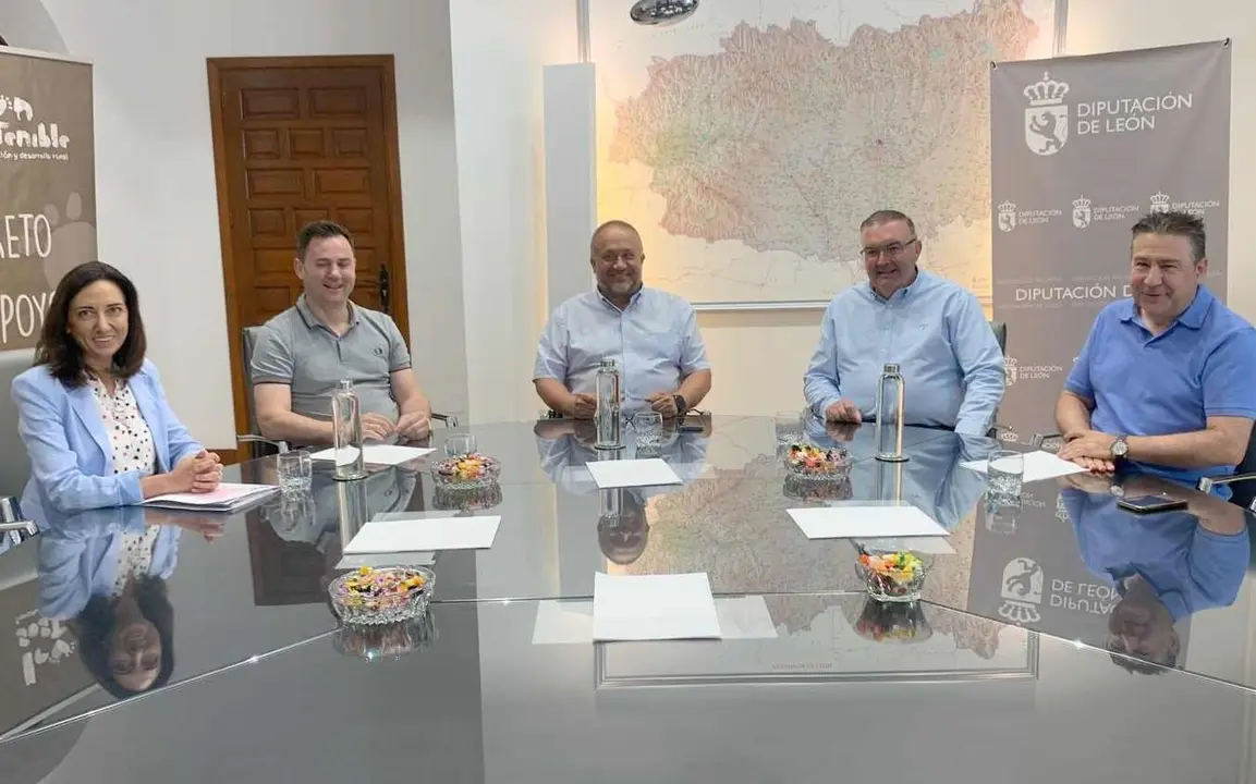 Un instante de la 'cumbre política' mantenida entre representantes de PSOE y UPL en la Diputación Provincial.