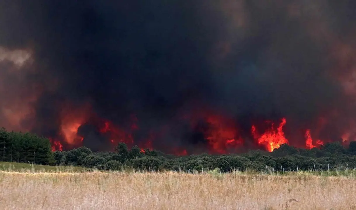 Imagen del avance de las llamas en Herreros de Jamuz.