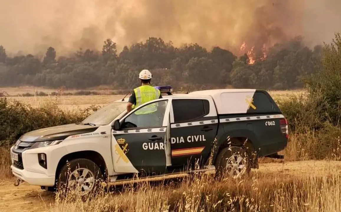 Efectivos del Seprona siguen la evolución de uno de los incendios.