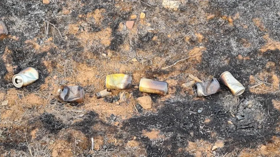 Restos de latas quemadas en San Esteban de Nogales.