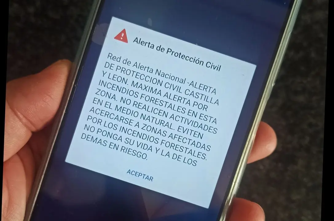 Alerta de Protección Civil de Castilla y León enviada a móviles por el peligro de incendios