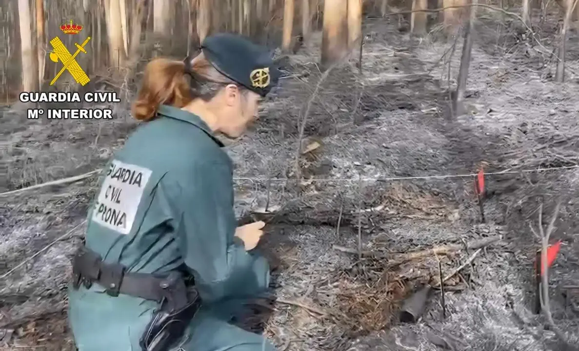 Efectivos de la Guardia Civil durante la investigación del incendio.