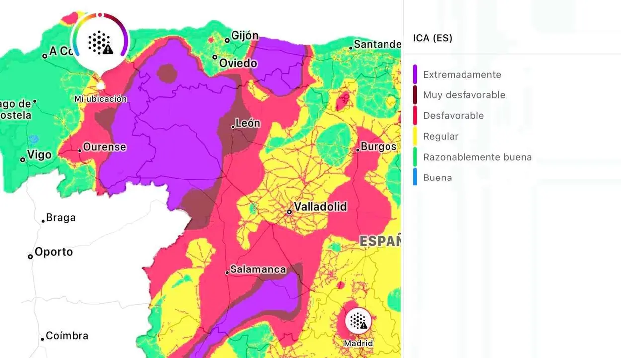 Intensidad del efecto del humo en la provincia de León.