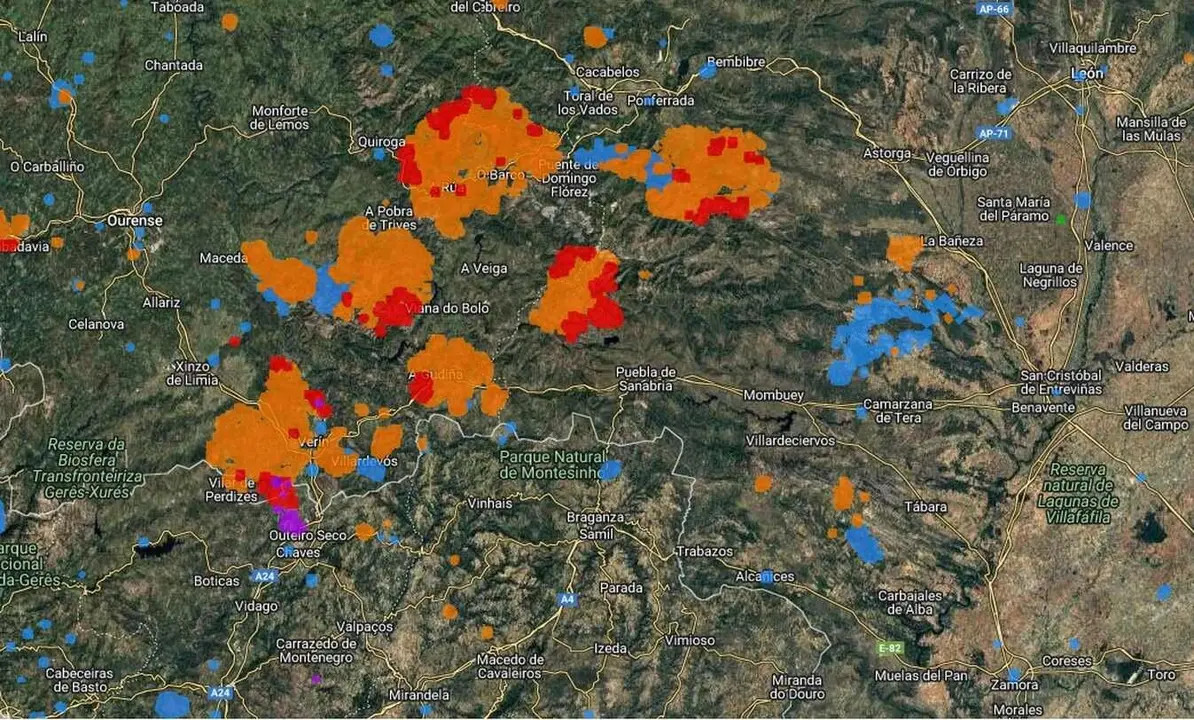 Imagen de una de las páginas de seguimiento en directo de los incendios.