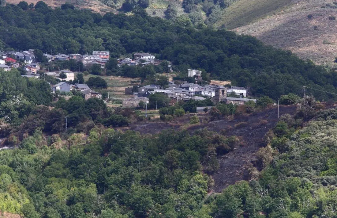 Efectos del incendio forestal en la localidad de Oencia.