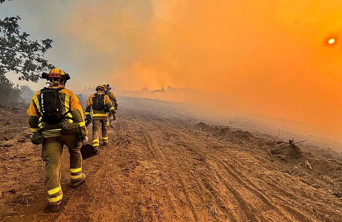 Bomberos forestales de la Comunidad de Madrid trabajan en el incendio de Igüeña en León. Foto: BBFFMadrid