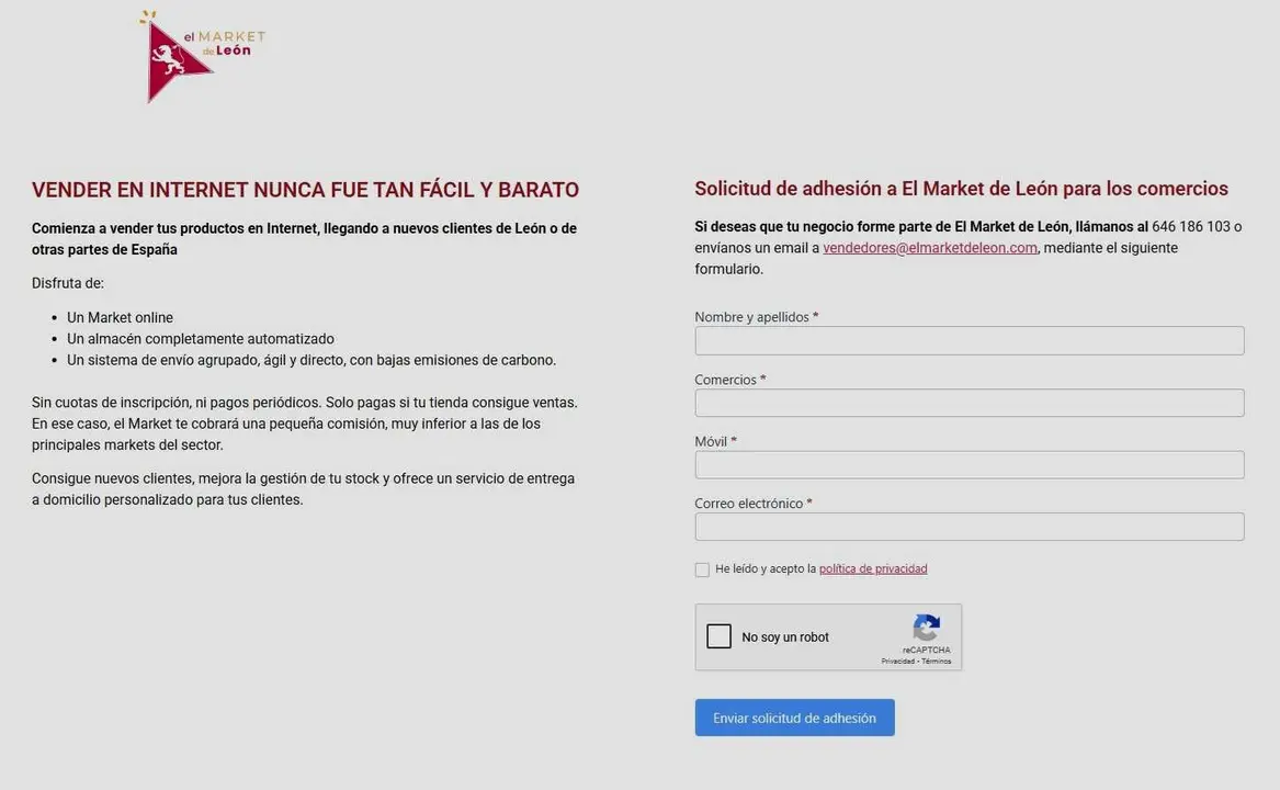 Imagen de la inactiva página de El Market en León.