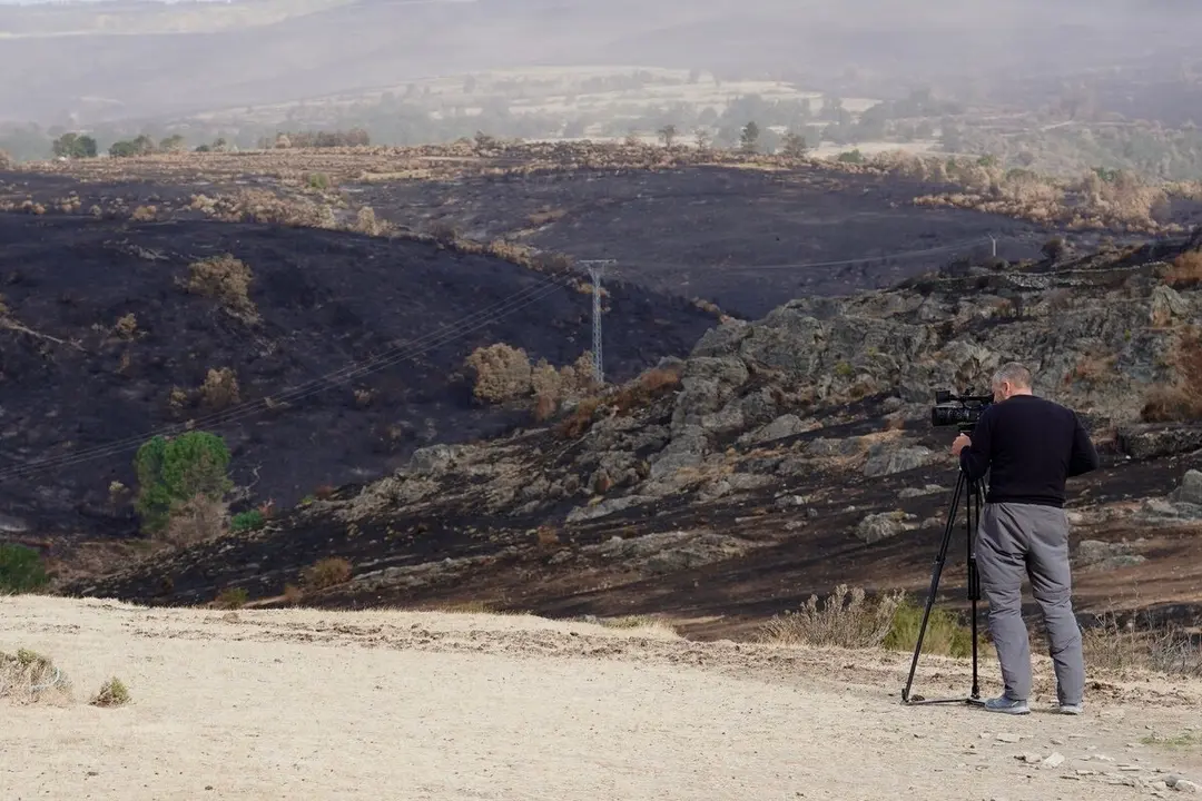 La consejera de Agricultura, Ganadería y Desarrollo Rural, María González Corral, visita una ganadería de ovino afectada por los incendios en Chana de Somoza, en el municipio de Lucillo (León)