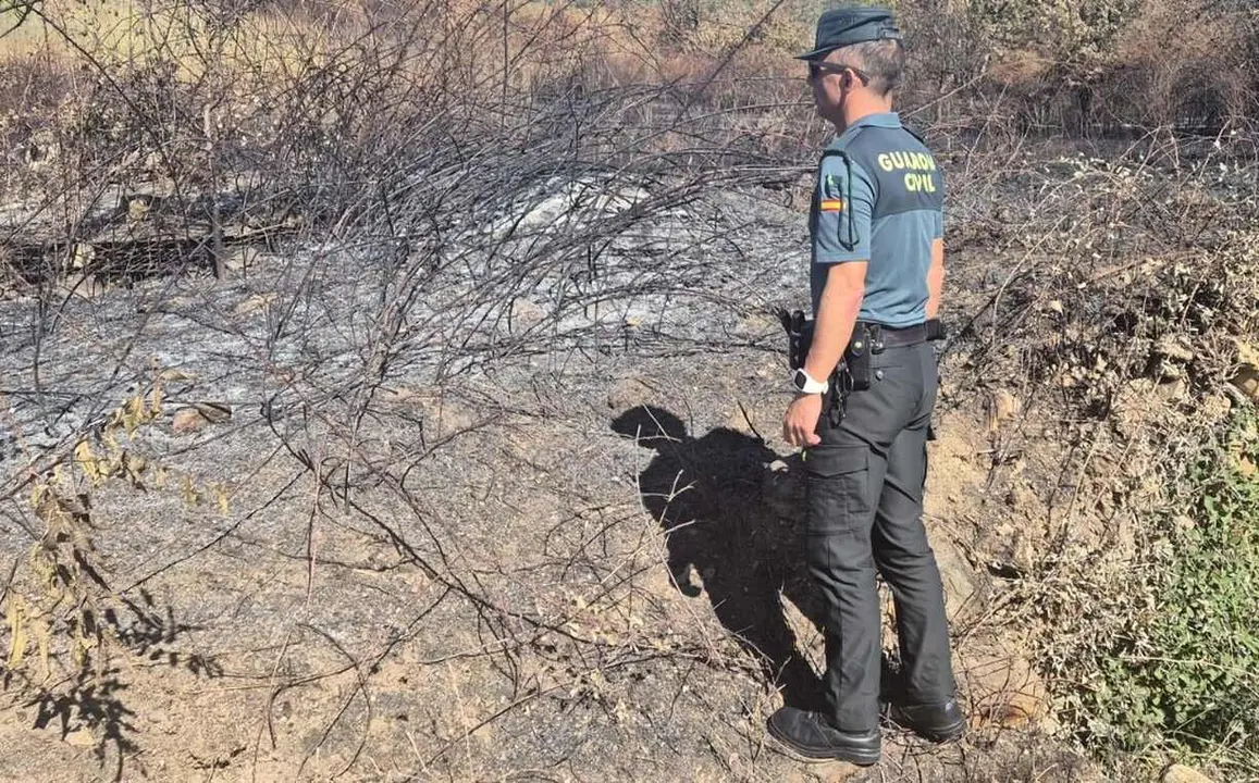 Efectivos de la Guardia Civil, durante la investigación del incendio.