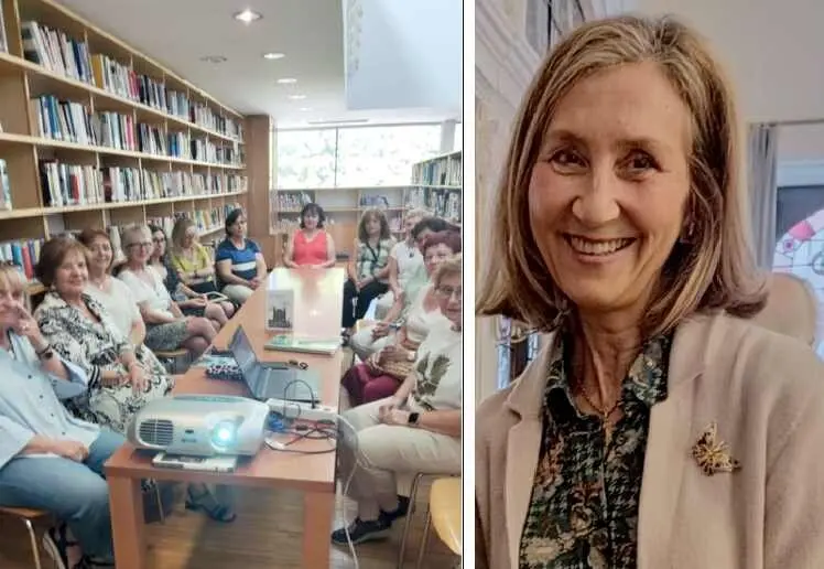 Distintos momentos de la conexión online. A la derecha, Teresa Marcilla Aurell, filóloga.